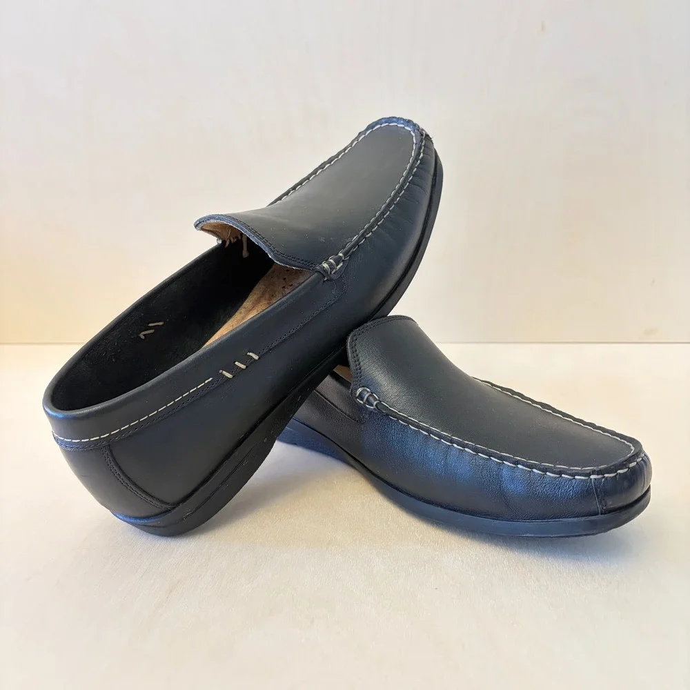 Dockers Montclair Loafers Mens 9.5 Black Full Grain Leather Memory Foam Preppy